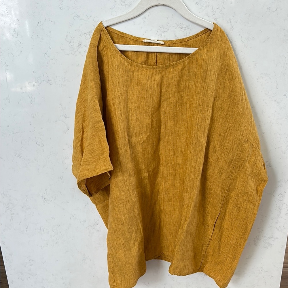 Women's Mustard Top New 100% organic linen with pockets